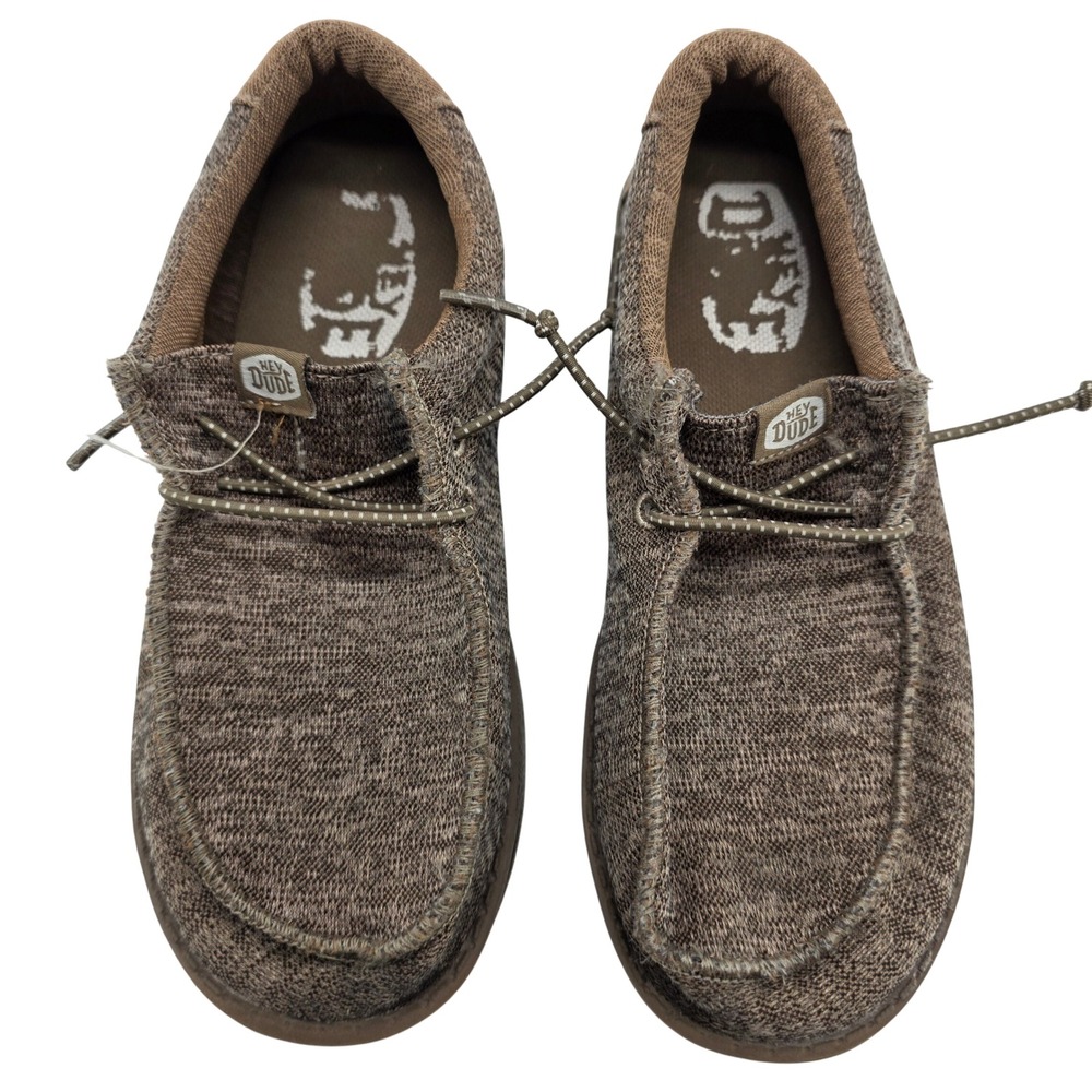 Hey Dude Wally Youth Sport Walnut Knit Loafer Kids 3 Brown Slip On Comfort Shoes
